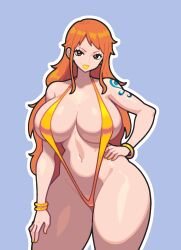  1girl breasts large_breasts long_hair nami_(one_piece) one_piece orange_hair solo  rating:Questionable score:12 user:jojosstand