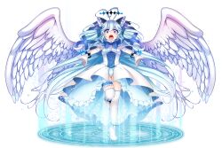 angel_wings blue_hair blue_panties boots breasts bright_pupils cameltoe dress gloves hair_ornament halo loli long_hair magic_circle milith_(treasure_hunter_claire) panties red_eyes small_breasts spoilers thigh_boots treasure_hunter_claire underwear white_dress wings 