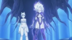  2girls alternate_form animal_ears animal_hands animal_print artist_request aura bare_legs bare_shoulders battle_aura blue_eyes bra breasts cat_ears cat_girl cat_paws cat_tail center_opening claws cleavage closed_mouth demon demon_girl demon_tail determined extra_ears facial_mark facing_viewer fairy_tail floating_hair indoors large_breasts leotard lisanna_strauss long_hair looking_ahead magic midriff mirajane_strauss multiple_girls no_bra panties pointy_ears screencap serious short_hair siblings sisters standing striped_bra striped_clothes striped_panties striped_tail tail thighhighs tiger_print transformation tube underwear white_hair  rating:Sensitive score:23 user:Tidus59450
