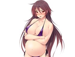 1girl bikini breasts crossed_arms ishii_akira kimomen_demo_kyokon_nara_mizugi_gal_to_ria_juu_na_natsu_ga_sugoseru! large_breasts miel_(company) pregnant simple_background solo swimsuit rating:Questionable score:57 user:jojosstand