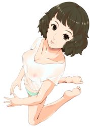  10s 1girl barefoot breasts brown_eyes brown_hair cleavage eyelashes feet foreshortening from_above kawakami_sadayo kneeling lips looking_at_viewer looking_up medium_breasts nipples persona persona_5 perspective see-through short_hair simple_background smile soles solo toes wavy_hair wet wet_clothes white_background  rating:Questionable score:80 user:anime_joe
