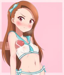  1girl angry armpit_sex artist_request bikini blush breasts brown_hair censored covered_erect_nipples hair_ribbon idolmaster idolmaster_(classic) long_hair looking_at_viewer minase_iori navel nipples penis red_eyes ribbon see-through small_breasts solo_focus swimsuit  rating:Explicit score:65 user:TheAmazingAzunyan