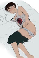 11kkr 1boy anal anal_fingering bed blush clothes_pull fingering headphones ikari_shinji looking_to_the_side lying male_focus male_masturbation male_penetrated male_underwear male_underwear_pull masturbation neon_genesis_evangelion nipples on_bed on_side pillow shirt shorts shorts_pull solo sweat tank_top underwear undressing rating:Explicit score:86 user:TOSJedi