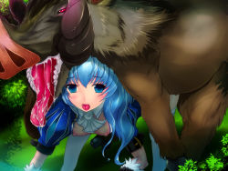  1girl ahegao all_fours aomidori bent_over bestiality blush bullfango capcom doggystyle flat_chest highres interspecies monster monster_hunter_(series) sex sex_from_behind tongue vaginal  rating:Explicit score:50 user:doubleanal