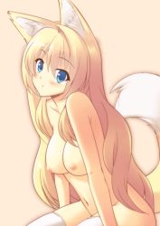  1girl animal_ears animated animated_gif blinking blonde_hair blue_eyes blush breasts fox_ears fox_tail long_hair looking_at_viewer medium_breasts nanashi_(soregashi) navel nipples nude original sitting solo tail thighhighs third-party_edit twitching very_long_hair white_thighhighs  rating:Explicit score:18 user:stormwyrm861