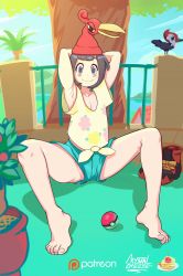 1girl animated animated_gif armpits bare_legs barefoot blush_stickers cameltoe cleft_of_venus creatures_(company) crystalcheese_(artist) facing_viewer feet flat_chest full_body game_freak highres knees_up looking_at_viewer nintendo on_floor on_ground outdoors poke_ball poke_ball_(basic) pokemon pokemon_(creature) pokemon_sm railing selene_(pokemon) sitting solo thighs toes  rating:Questionable score:201 user:theharddd
