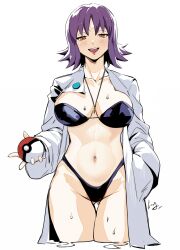  1girl breasts brown_eyes cleavage club3 collarbone creatures_(company) game_freak hand_in_pocket highleg highleg_swimsuit highres jewelry large_breasts md5_mismatch navel necklace nintendo philena_ivy pokemon pokemon_(anime) pokemon_(classic_anime) purple_hair resolution_mismatch revision solo source_smaller swimsuit teeth thighs upper_teeth_only wet  rating:Questionable score:54 user:MTFLA03