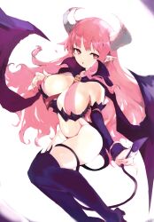  1girl boots breasts demon_girl demon_horns demon_tail demon_wings detached_sleeves disgaea highres horns kakuwashi large_breasts long_hair looking_at_viewer makai_senki_disgaea open_mouth pink_eyes pink_hair pointy_ears revealing_clothes solo succubus_(disgaea) tail thigh_boots wings 