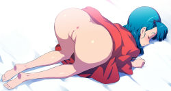 1girl all_fours anus ass barefoot bed blush bulma censored clothes_lift dragon_ball dress dress_lift closed_eyes feet from_behind green_hair highres legs long_hair no_panties pussy quadrastate side_ponytail sleep_molestation sleeping soles solo thighs toes top-down_bottom-up rating:Explicit score:266 user:Ynyswydryn