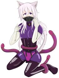  absurdres animal_ears cat cat_ears cat_tail collar corset gloves highres latex mask rubber shiny_clothes tail tentacles thighhighs white_gloves  rating:Explicit score:1 user:skysthelimit