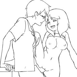 1boy 1girl animated animated_gif bad_id bad_tumblr_id bottomless bouncing_breasts breasts clothed_sex clothes_lift glasses greyscale happy_sex hetero large_breasts lineart looping_animation lowres mike_inel monochrome naked_shirt navel nipples no_bra open_fly open_mouth original penis pussy sex shirt shirt_lift smile spread_legs uncensored vaginal  rating:Explicit score:364 user:danbooru