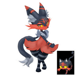  10s alternate_color ambiguous_gender animal_ears braixen cat_ears cat_tail closed_mouth colored_sclera creatures_(company) fox_ears full_body game_freak gen_6_pokemon gen_7_pokemon litten nintendo no_humans pointy_ears pokemon pokemon_(creature) pokemon_sm red_eyes striped tail whiskers white_background yellow_sclera  rating:Sensitive score:12 user:Enderiv