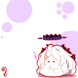  :&lt; =_= arrow_(symbol) blue_archive blush chibi closed_eyes closed_mouth colored_shadow grey_hair hair_ornament hairclip halo highres hina_(blue_archive) horns kurukurumagical long_hair outline parted_bangs red_outline shadow simple_background single_hair_intake sitting solo very_long_hair white_background 