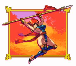  1girl breasts camille_(suikoden) gensou_suikoden gensou_suikoden_i lance large_breasts leotard pixel_art polearm red_hair short_hair sideboob sideless_outfit solo spear tagme thick_thighs thighs trident weapon wide_hips yumura_kino yumurama  rating:Questionable score:12 user:fdfhdh