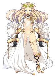 1girl abs anklet armor bad_id bad_pixiv_id ban!_(bansankan) blonde_hair blue_eyes blush chain flat_chest full_body fur_trim gauntlets gender_request genderswap greek_mythology head head_wreath heracles_(mythology) hercules jewelry laurel_crown laurel_wreath loli long_hair looking_at_viewer muscular mythology original revealing_clothes simple_background solo thigh_strap warrior weapon white_background yujie_shenji rating:Questionable score:113 user:danbooru