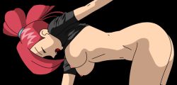  ass black_background bottomless breasts clothes_lift creatures_(company) flannery_(pokemon) game_freak gym_leader implied_sex nintendo nipples open_mouth pokemon ponytail red_hair shirt_lift  rating:Explicit score:38 user:arvinguinto