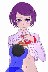  1boy 1girl artist_request baby breastfeeding dokidoki!_precure kenzaki_makoto necktie precure purple_hair shirt solo_focus source_request  rating:Questionable score:3 user:Zeenonxix