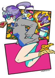  1girl female_focus glasses hood hoodie panties purple_hair socks tagme underwear utomaru_(artist)  rating:Sensitive score:1 user:mriichi