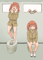  1girl artist_request asphyxiation bdsm bottomless original panties panties_around_ankles panty_pull peeing peril red_hair restroom rope strangling tagme toilet toilet_use underwear  rating:Explicit score:20 user:Hizumi