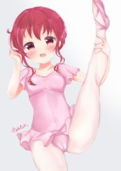 1girl arms_up ass athletic_leotard ballerina ballet ballet_slippers blush breasts cameltoe covered_navel gochuumon_wa_usagi_desu_ka? hand_in_own_hair hand_on_own_leg highres kneepits kyunmofu leg_hold leg_up legs leotard loli long_hair natsu_megumi open_mouth pantyhose pink_leotard red_eyes red_hair small_breasts solo split standing standing_on_one_leg standing_split thighs white_pantyhose rating:Questionable score:54 user:danbooru