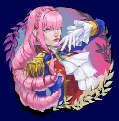 1girl blue_eyes gloves highres lips long_hair looking_at_viewer manon_legrand pink_hair portrait squidriling street_fighter street_fighter_6  rating:General score:2 user:zombiespacial