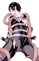 1boy black_hair bodysuit bulge collarbone erection erection_under_clothes facial_mark folded_ponytail highres looking_at_viewer male_focus nipple_stimulation nipple_tweak nipples one-punch_man onsoku_no_sonic restrained scar solo tentacles tentacles_on_male torn_clothes yoku_(chocolateq) rating:Questionable score:42 user:danbooru