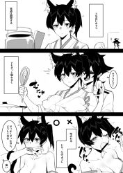 ! 10s 1boy 1girl 3koma ^_^ ^o^ absurdres admiral_(kancolle) anger_vein animal_ears bad_id bad_pixiv_id biting_another&#039;s_hand biting_hand blush breasts cat_ears cleavage closed_eyes comic command_spell covered_erect_nipples fate_(series) fellatio glasses greyscale groping heart heart-shaped_pupils hetero highres japanese_clothes kaga_(kancolle) kantai_collection kimono knife monochrome oral penis pot side_ponytail sparks sweat symbol-shaped_pupils tears translation_request whisk wulazula rating:Explicit score:3 user:danbooru