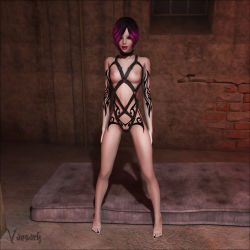  1girl 3d harness highres indoors nail_polish pink_hair short_hair small_areolae small_nipples solo strap_teddy tagme tattoo vaesark vampire  rating:Questionable score:12 user:Murdok1981