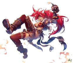  1girl battle_chasers breasts cleavage large_breasts long_hair midriff ponytail red_hair red_monika  rating:Questionable score:9 user:Kal1383