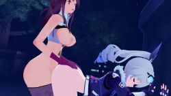  2girls 3d against_wall animated ass ass_grab bent_over blue_hair bouncing_ass bouncing_breasts breasts continuous_ejaculation cum deep_penetration doggystyle futa_with_female futanari gloves grey_hair hand_on_another&#039;s_ass honkai:_star_rail honkai_(series) insemination kafka_(honkai:_star_rail) large_breasts lluanhyperzero medium_breasts moaning multiple_girls narrow_waist nipples outdoors ponytail pumping purple_eyes purple_hair sex sex_from_behind silver_wolf_(honkai:_star_rail) sound tagme unprotected_sex video 