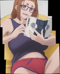  1girl absurdres anime_screenshot breasts brown_hair glasses highres huge_breasts kaii_to_otome_to_kamikakushi ogawa_sumireko screencap stitched third-party_edit  rating:General score:74 user:slov7789