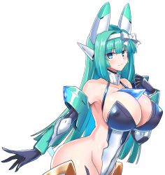  1girl absurdres blue_eyes breasts covered_erect_nipples green_hair highres huge_breasts leotard long_hair looking_at_viewer no_bra no_panties original solo tagme third-party_edit transparent_background y-0_(x1_noship) 