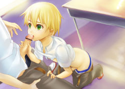  2boys age_difference belt blonde_hair censored classroom clothed_sex clothes_pull cum cum_in_mouth desk ejaculation erection facial fellatio glans green_eyes handjob kyouta_(a01891226) male_focus multiple_boys open_fly oral panties pants pants_pull panty_pull penis school school_uniform shirt shota underwear uniform unzipped white_shirt window yaoi  rating:Explicit score:270 user:gandalf359