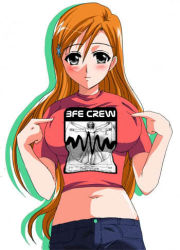  bleach blush breasts inoue_orihime large_breasts lowres midriff smile  rating:Sensitive score:15 user:Furio
