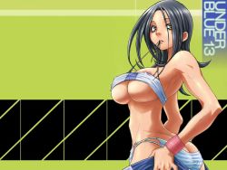  00s 1girl areola_slip ass breasts butt_crack eureka_seven eureka_seven_(series) female_focus green_eyes mouth_hold nipple_slip nipples panties solo striped_clothes striped_panties talho_yuuki twisted_torso underboob underwear undressing  rating:Explicit score:45 user:moko123