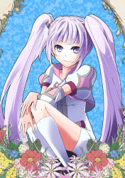 1girl bad_id bad_pixiv_id cropped_jacket detached_sleeves female_focus flower nature official_alternate_costume plant purple_eyes purple_hair sasaki_yuki short_shorts shorts solo sophie_(tales) tales_of_(series) tales_of_graces twintails white_shorts rating:Sensitive score:4 user:danbooru