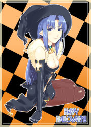  00s 1girl medea_(fate) fate/stay_night fate_(series) fishnet_pantyhose fishnets halloween happy_halloween mizuki_makoto pantyhose pointy_ears solo witch  rating:Questionable score:8 user:danbooru