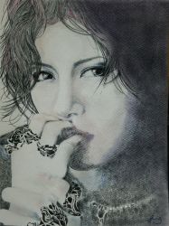 1boy absurdres gackt highres j-rock jewelry looking_at_viewer male_focus monochrome musician necklace ring solo traditional_media 