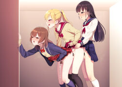  3boys anal bar_censor black_eyes black_hair blazer blonde_hair blue_jacket bow bowtie boy_sandwich brown_eyes brown_hair censored clothed_sex clothes_lift commission crossdressing erection group_sex hokuro_ryuuseigun jacket long_hair long_sleeves love_train lucky_pierre male_focus male_penetrated miniskirt mmm_threesome multiple_boys neckerchief original penis pixiv_commission pleated_skirt ponytail red_bow red_bowtie red_eyes red_neckerchief sandwiched school_uniform serafuku sex shirt skirt skirt_lift threesome trap trap_on_trap white_shirt yaoi yellow_shirt  rating:Explicit score:270 user:danbooru