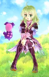 1girl ahoge blush boots bracelet bug butterfly dress elize_lutus frills green_eyes green_hair bug jewelry long_hair open_mouth ribbon tales_of_(series) tales_of_xillia teepo_(tales) rating:Sensitive score:1 user:wereAR