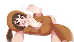 1girl animal_costume animal_ears animal_hood ass barefoot blush blush_stickers brown_eyes brown_hair cosplay creatures_(company) curled_up eevee eevee_(cosplay) eevee_ears eevee_tail eyebrows eyelashes feet feet_up foot_focus foreshortening game_freak gen_1_pokemon hair_between_eyes heart holding hood hood_up hoodie legs legs_up loli looking_at_viewer maidforge nintendo open_mouth poke_kid_(pokemon) pokemon pokemon_swsh pov pov_hands short_hair simple_background smile soles solo_focus spread_toes tail teasing teeth toe_scrunch toenails toes tongue white_background rating:Sensitive score:570 user:Fun_Size