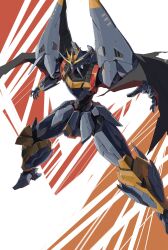  black_cape cape commentary_request ctpt9r gunbuster highres legs_apart mecha mecha_focus no_humans one-eyed open_hands outstretched_arms purple_eyes redesign robot science_fiction solo super_robot top_wo_nerae! 