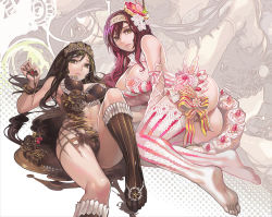  2girls aoin ass bare_shoulders barefoot black_hair bracelet breasts cake caramel chocolate chocolate_covered choker feet flower food food_as_clothes food_on_body fruit green_eyes hair_flower hair_ornament hairband icing in_food jewelry large_breasts legs long_hair melting multiple_girls naked_chocolate no_shoes nude original pastry personification pussy raspberry red_hair ribbon socks soles strawberry striped_clothes striped_legwear striped_socks striped_thighhighs thighhighs tiara toes uncensored vertical-striped_clothes vertical-striped_legwear vertical-striped_socks vertical-striped_thighhighs white_legwear yellow_eyes  rating:Explicit score:180 user:danbooru