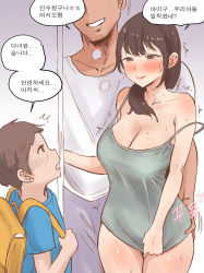1girl 2boys breasts brown_hair cheating_(relationship) highres laliberte long_hair mother_and_son multiple_boys rating:Questionable score:188 user:Algon