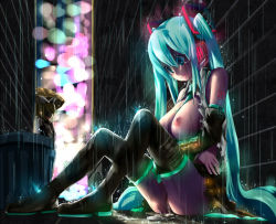 2girls aftersex alley bad_id bad_pixiv_id boots breasts cum cum_in_pussy cum_pool evil_grin evil_smile green_hair grin harepore hatsune_miku kagamine_rin large_breasts long_hair multiple_girls nipples nude rain rape smile tears thigh_boots thighhighs topless torn_clothes twintails umbrella very_long_hair vocaloid wet wet_clothes rating:Explicit score:138 user:danbooru