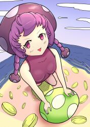 absurdres animeretrograde beach captain_toad:_treasure_tracker gold_coins highres retro_artstyle swimsuit toadette