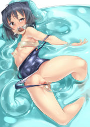  1girl absurdres animal_ears arcana_heart black_hair blush grabbing_another&#039;s_breast brown_eyes cat_ears clitoris clothing_aside creature curvy daidouji_kira grabbing highres nipples one-piece_swimsuit open_mouth orochi_itto pussy rape restrained school_swimsuit short_hair slime solo sweat swimsuit swimsuit_aside swimsuit_tug teeth tentacles tongue tongue_grab tongue_out uncensored vaginal  rating:Explicit score:312 user:obscuro