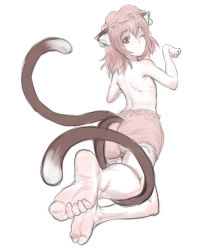 1girl animal_ears ass back barefoot bloomers blush brown_eyes brown_hair cat_ears cat_girl cat_tail chen earrings feet female_focus foot_focus foreshortening hat highres jewelry kuro_suto_sukii looking_back monochrome multiple_tails one_eye_closed perspective short_hair sketch smile soles solo tail toe_scrunch toes topless touhou underwear underwear_only wink rating:Questionable score:15 user:danbooru