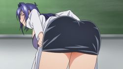 1girl animated animated_gif ass ass_shake bent_over blue_hair blush bouncing_breasts breasts chalkboard classroom hip_focus huge_breasts indoors lab_coat long_hair looking_back maken-ki! moving nijou_aki outdoors school skirt takami_akio thick_thighs thighs wide_hips rating:Explicit score:153 user:lordroticiv