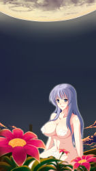  arisu_(zzo900) blue_eyes breasts falcom flower highres large_breasts moon night nude reah_(ys) ys  rating:Questionable score:7 user:zzo900